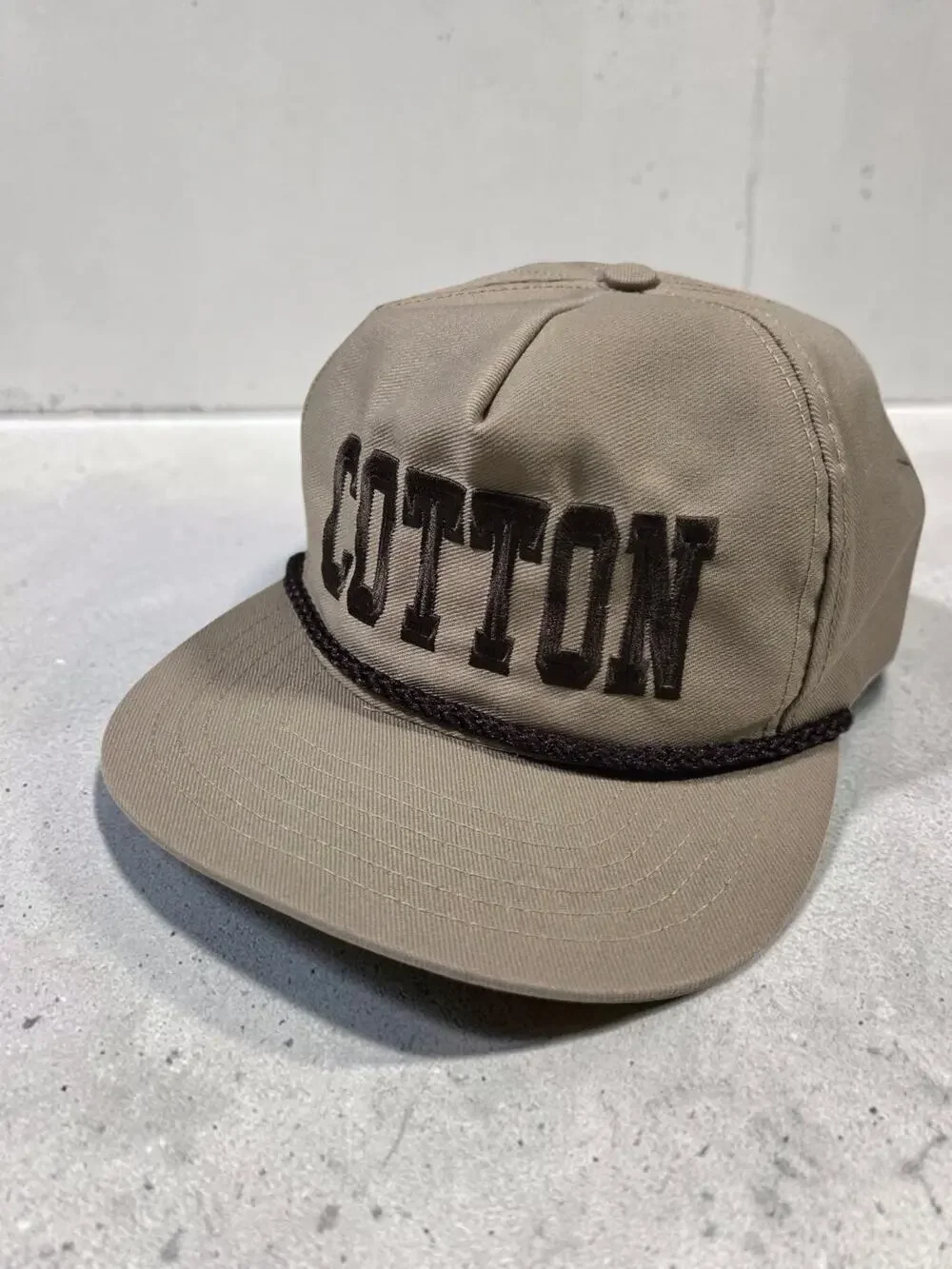 Vintage COTTON Snapback Hat Tan Brown USA Rope Embroidered Streetwear Unisex